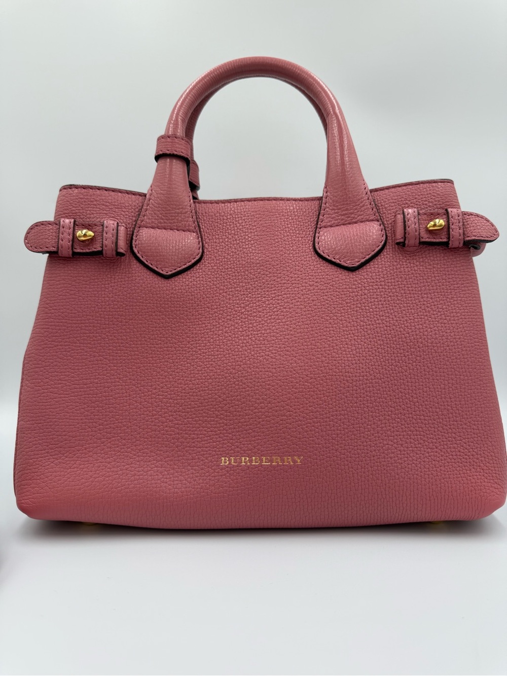 Burberry House Check Small Banner Pebbled Leather Tote with CB Strap